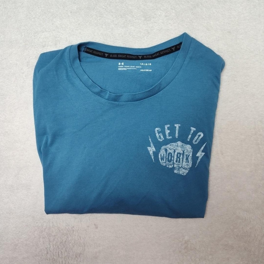 Under Armour Shirt Mens Large Blue Long Sleeve Crewneck Project Rock Get to Work